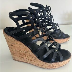 Joie Black Larissa Wedge Lace-Up Gladiator Sandal